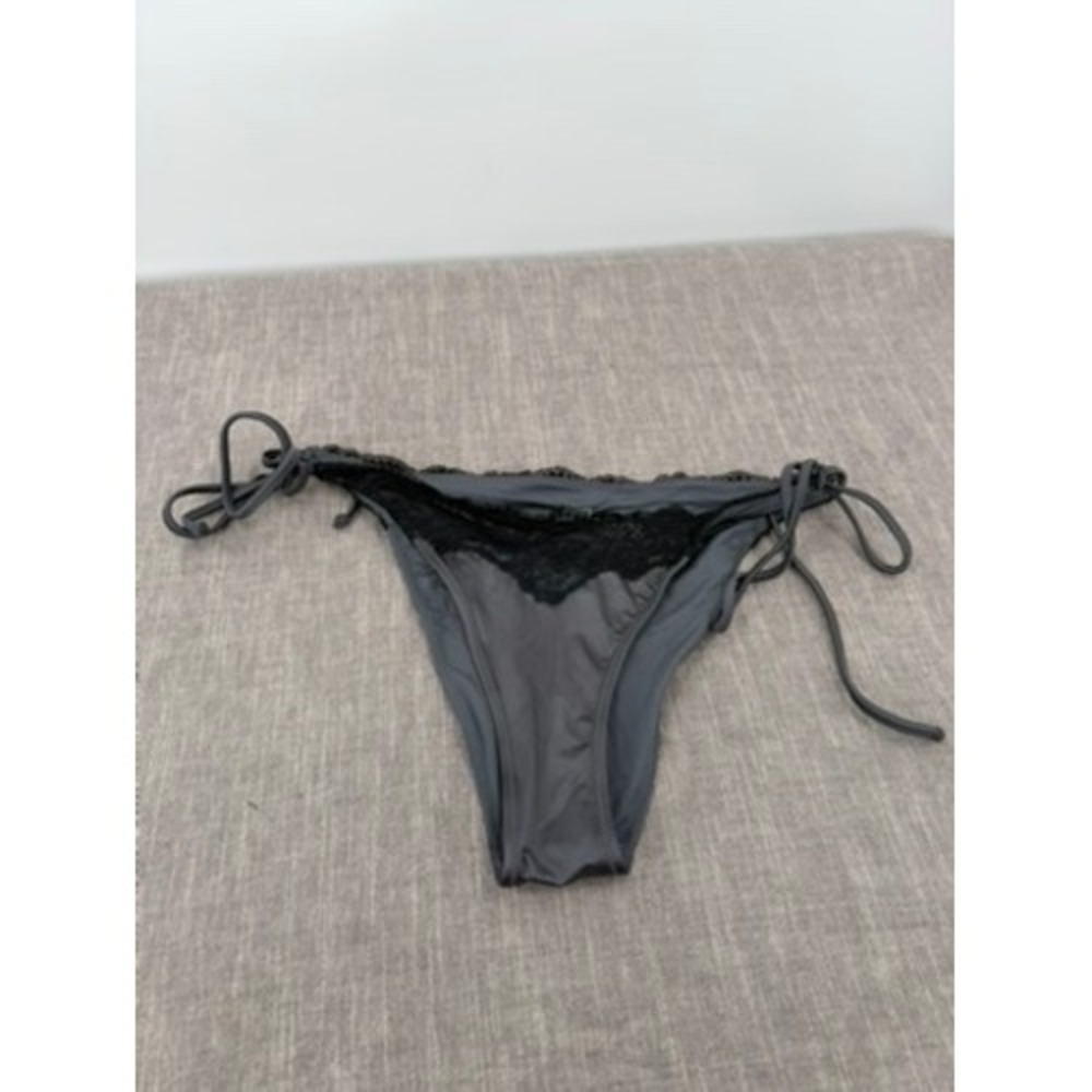 SKIMS Lace Swim Tie Bikini Bottom Gunmetal Metallic Gray Size M Medium NWT